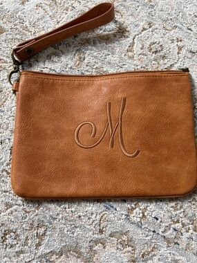 thirty-one Tan Embossed Monogram Wristlet Clutch